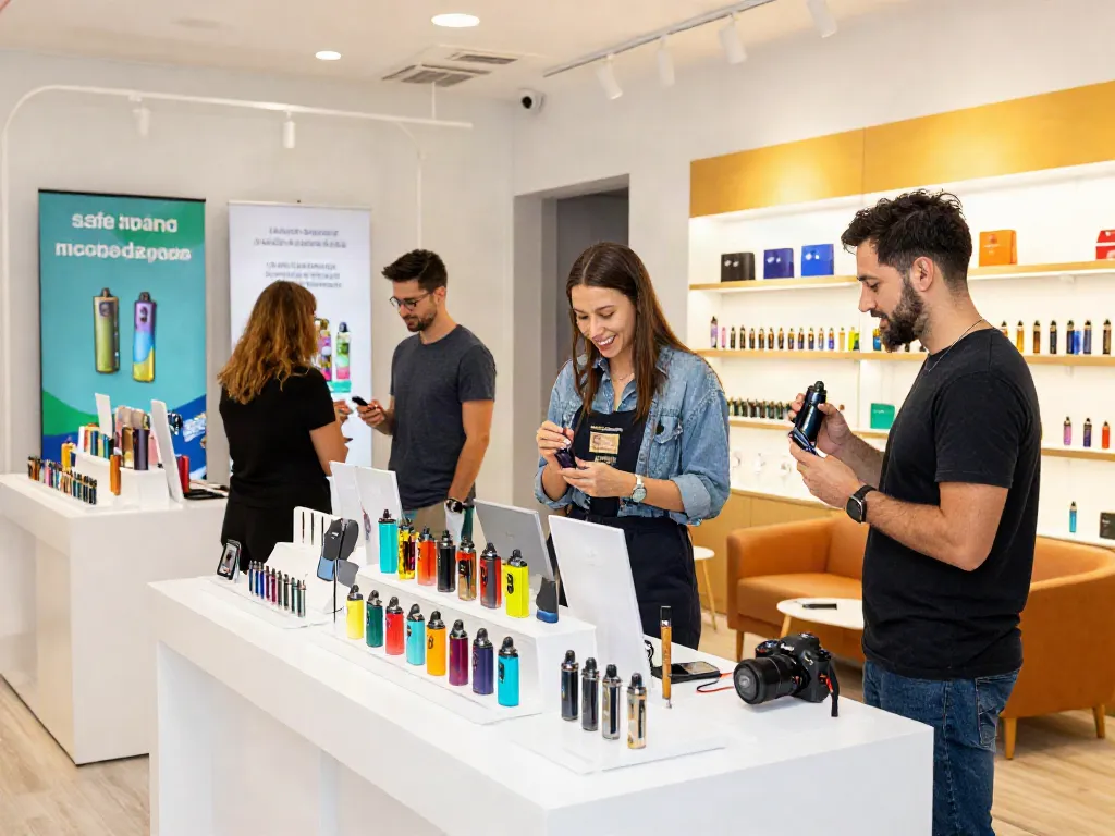 Explore vape kits and e-liquids while learning how much nicotine is too much in a vibrant shop setting.